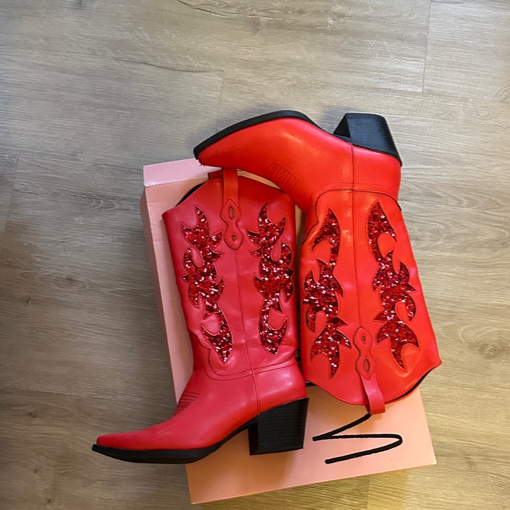 Wild Pair Red Glitter Heeled Boots